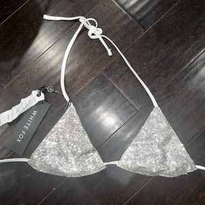 NWT XS / S White Fox fierceful crop silver rhinestone bralette bling new top bra
